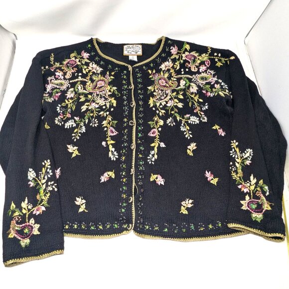 Vintage Y2k 2001 Heirloom Collectibles Cardigan Sweater Large Embroidery Beaded - Picture 9 of 16